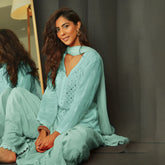 Aqua Splash Ring Work Chikankari Kurta - Shop Label Aishwaryrika